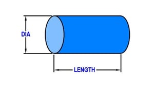 Drawing of a rod lens showing diameter and length